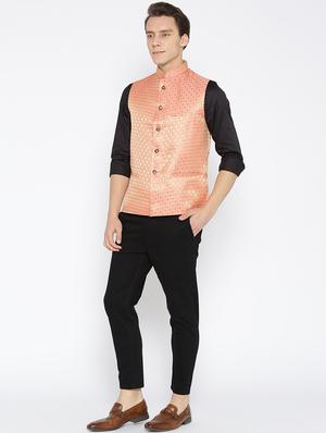 orange silk nehru jacket - 16003263 - Standard Image - 4