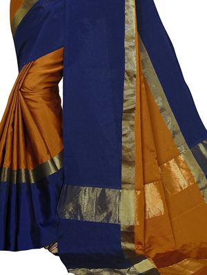 contrast zari border tussar saree with blouse - 16003267 - Standard Image - 4