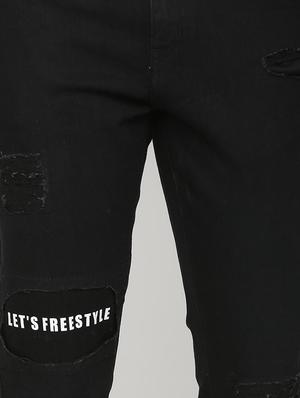 black denim patched jeans - 16003689 - Standard Image - 4