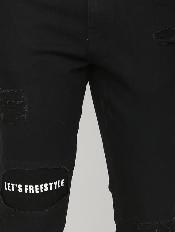 black denim patched jeans - 16003689 - Zoom Image - 4