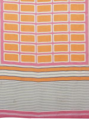 checkered yellow printed saree with blouse - 16005268 - Standard Image - 4