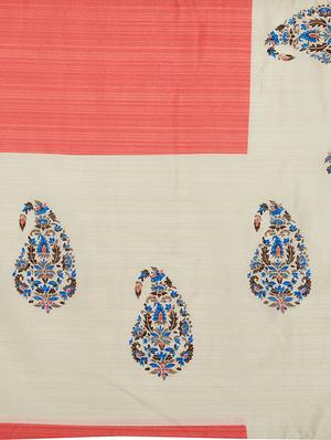 paisley border orange printed saree with blouse - 16005273 - Standard Image - 4