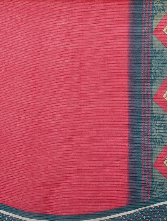 geometrical border pink printed saree with blouse - 16005287 - Zoom Image - 4