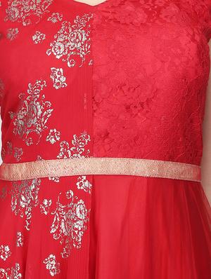 Foil print flared gown - 16007035 - Standard Image - 4