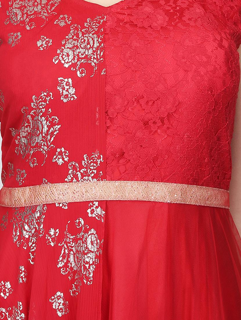 Foil print flared gown - 16007035 - Zoom Image - 4