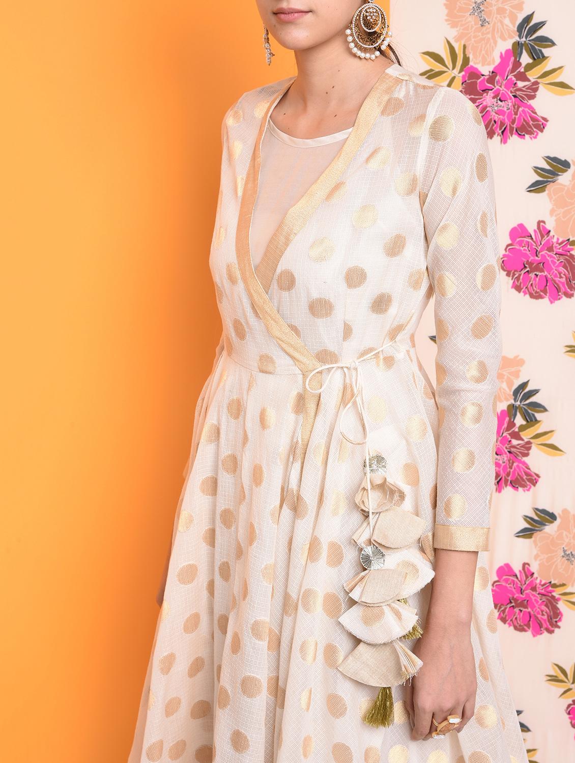 zari self-design chanderi angrakha kurta - 16007821 - Zoom Image - 4