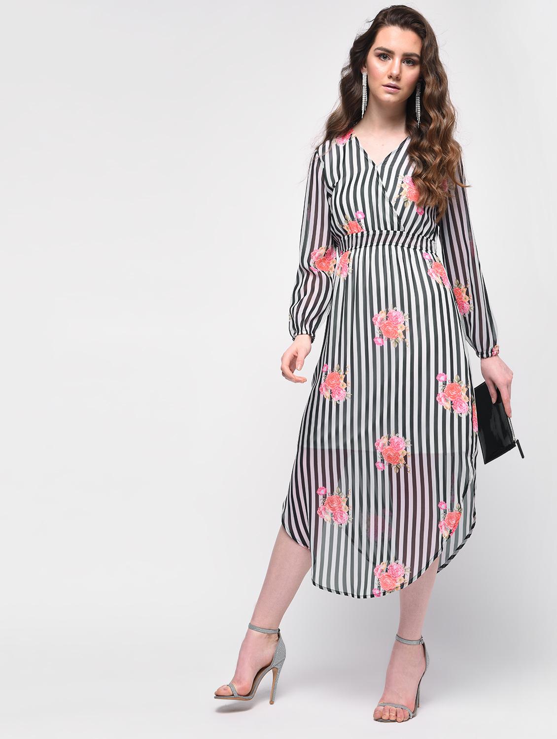 floral striped empire line dress - 16009001 - Zoom Image - 4