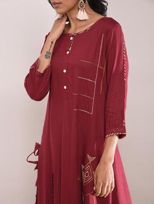 Kaantha asymmetric kurta palazzo set with tassels - 16011127 - Standard Image - 4