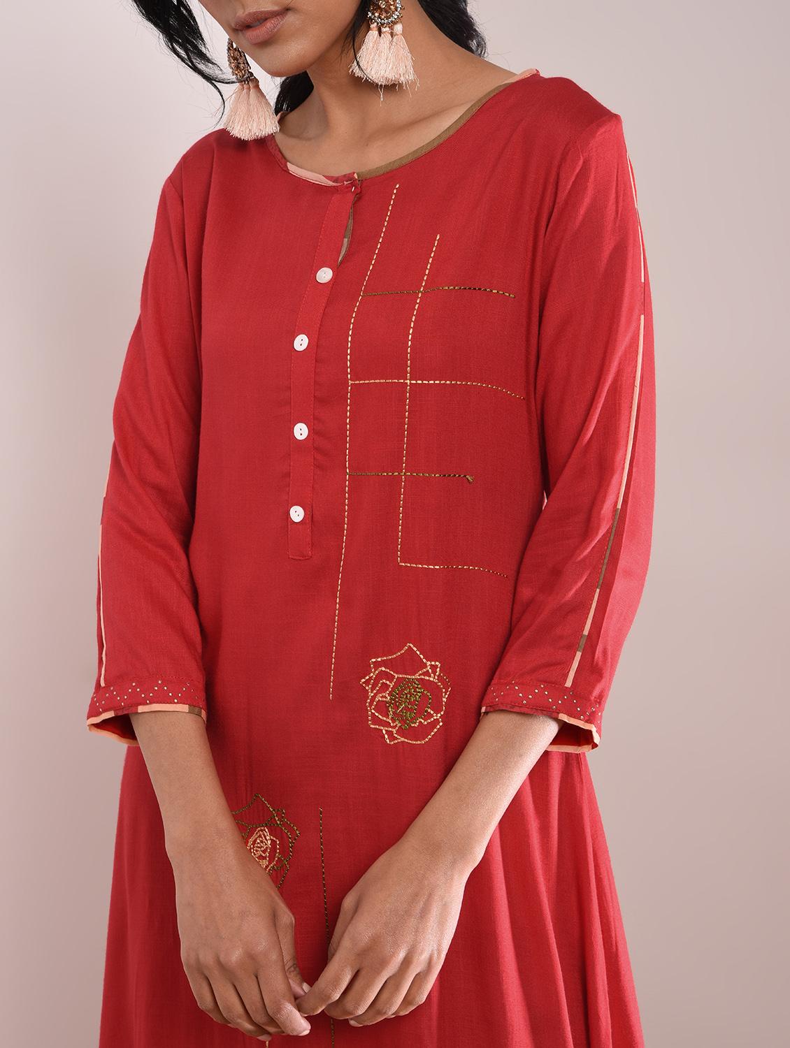 Kaantha asymmetric kurta palazzo set with tassels - 16011131 - Zoom Image - 4