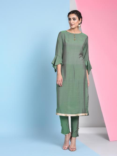 Bell sleeves solid kurta pant set - 16012147 - Standard Image - 1