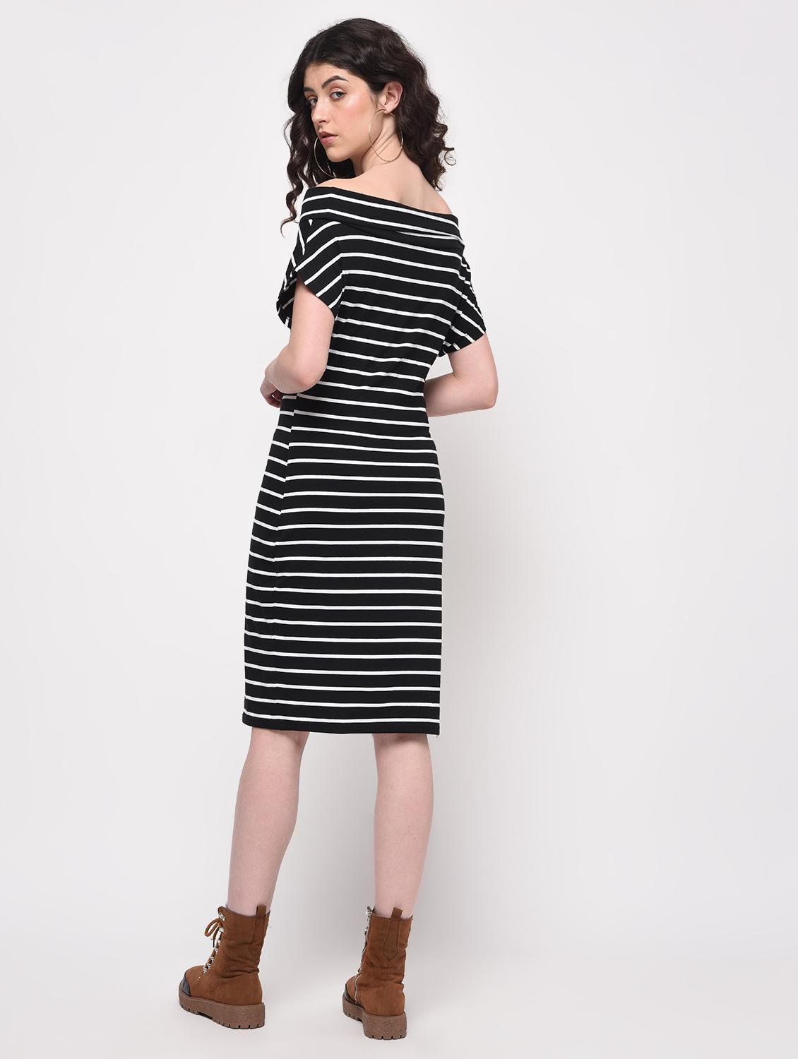 off shoulder striped sheath dress - 16013567 - Zoom Image - 4