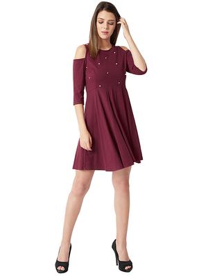 cold shoulder pearl embellished flared dress - 16013807 - Standard Image - 4