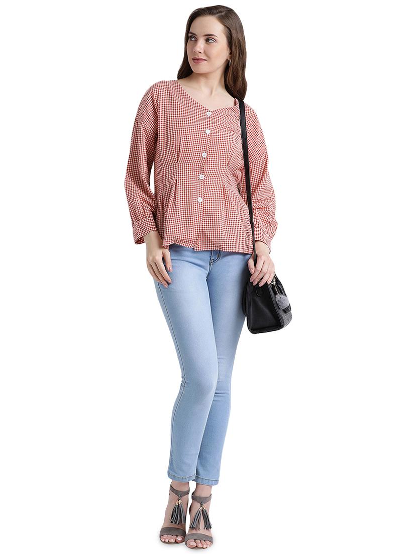 pleat detail checkered button up top - 16015830 - Zoom Image - 4