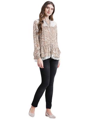 contrast lace button up ruffle top - 16015837 - Standard Image - 4