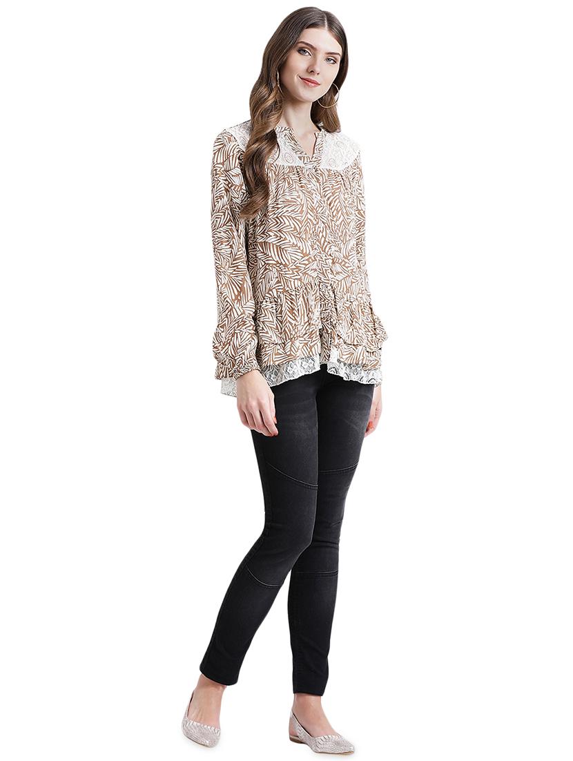 contrast lace button up ruffle top - 16015837 - Zoom Image - 4