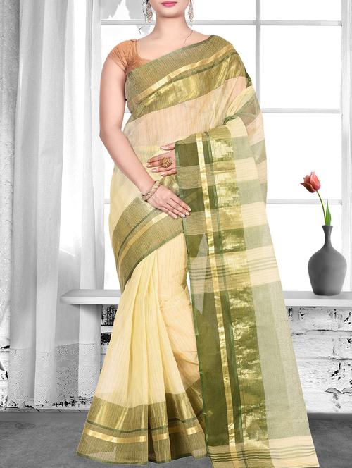 Zari bordered tant saree - 16018248 - Standard Image - 1