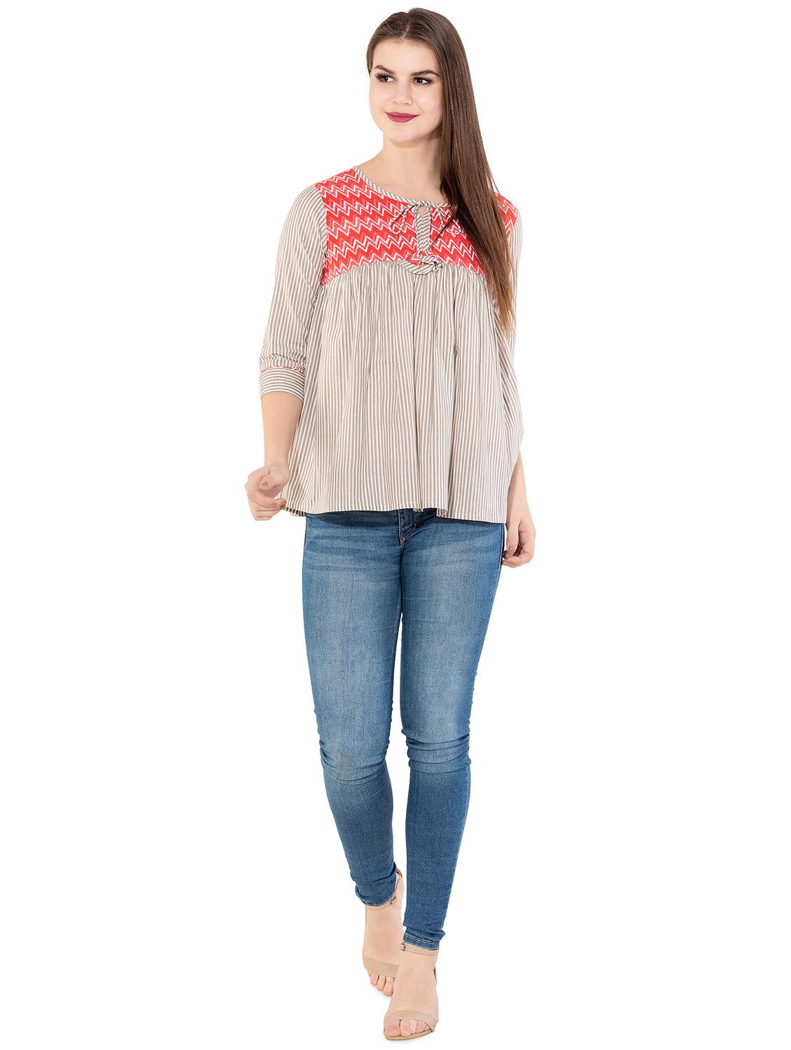 chevron yoke striped top - 16019347 - Zoom Image - 4