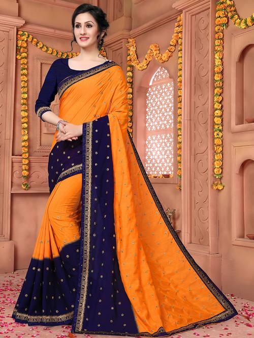contrast border embellished saree with blouse - 16019770 - Standard Image - 1