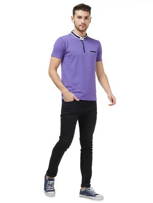purple solid collared t-shirt - 16021563 - Standard Image - 4