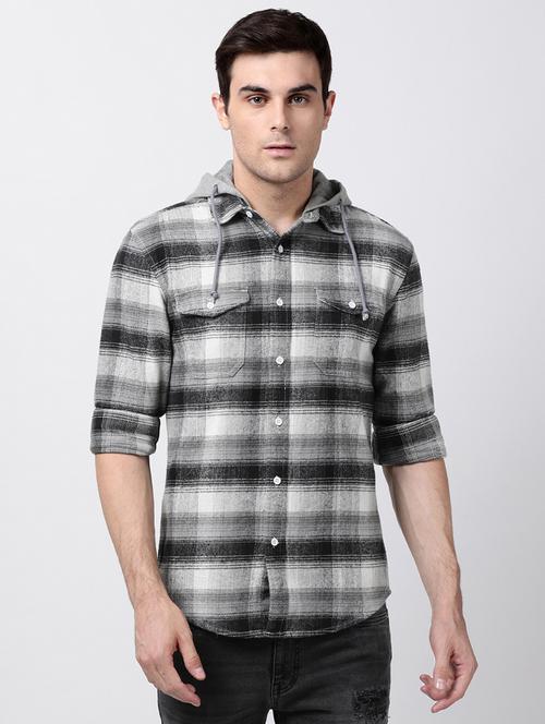 grey checkered casual shirt - 16021616 - Standard Image - 1