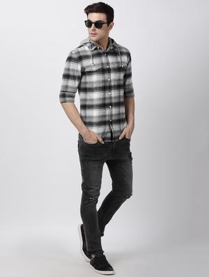 grey checkered casual shirt - 16021616 - Standard Image - 4