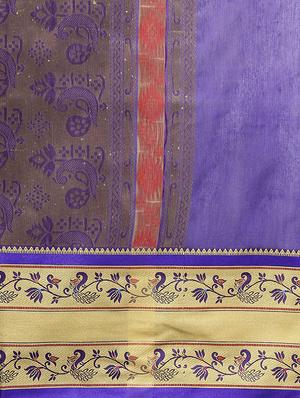 conversational zari motif orange woven saree with blouse - 16024775 - Standard Image - 4