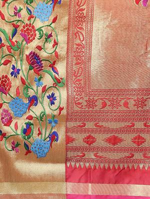 floral embroidered paithani saree with blouse - 16024816 - Standard Image - 4