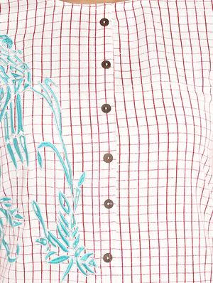 Checkered embroidered straight kurta - 16027072 - Standard Image - 4