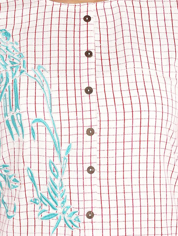 Checkered embroidered straight kurta - 16027072 - Zoom Image - 4