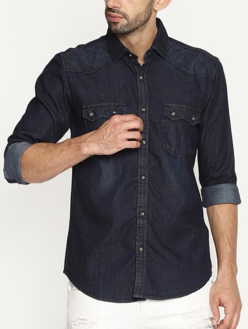 navy blue cotton casual shirt - 16028807 - Standard Image - 1