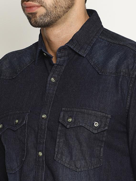 navy blue cotton casual shirt - 16028807 - Zoom Image - 4