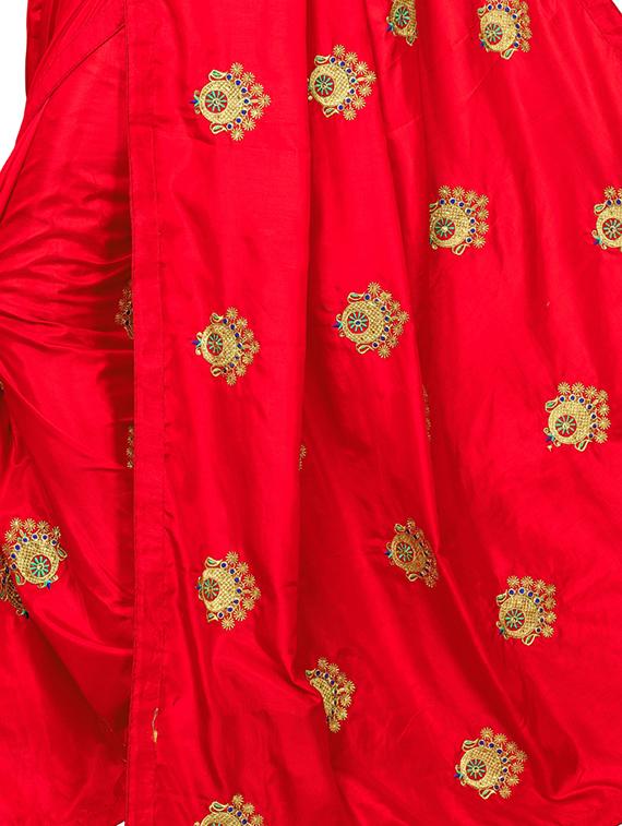 conversational zari red embroidered saree with blouse - 16040772 - Zoom Image - 4