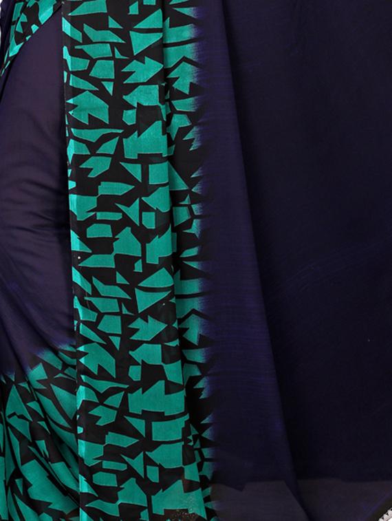 geometric border printed saree with blouse - 16045636 - Zoom Image - 4