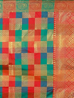 checkered zari motif banarasi saree with blouse - 16045812 - Standard Image - 4