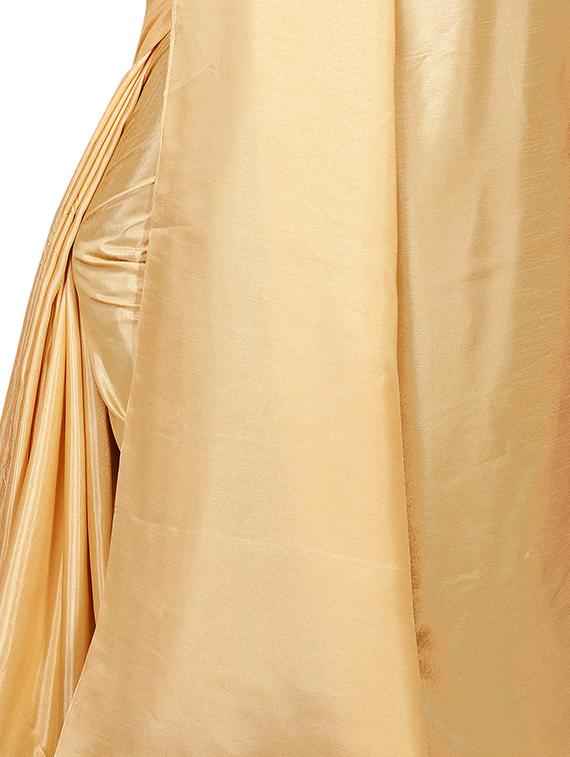 beige silk plain saree with blouse - 16046108 - Zoom Image - 4