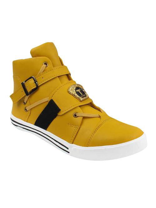 yellow leatherette lace up sneakers - 16047844 - Standard Image - 1