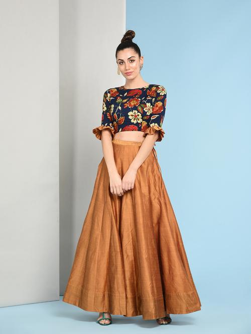 ruffled sleeved floral top with solid flared skirt - 16049447 - Standard Image - 1