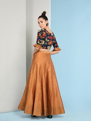 ruffled sleeved floral top with solid flared skirt - 16049447 - Standard Image - 4