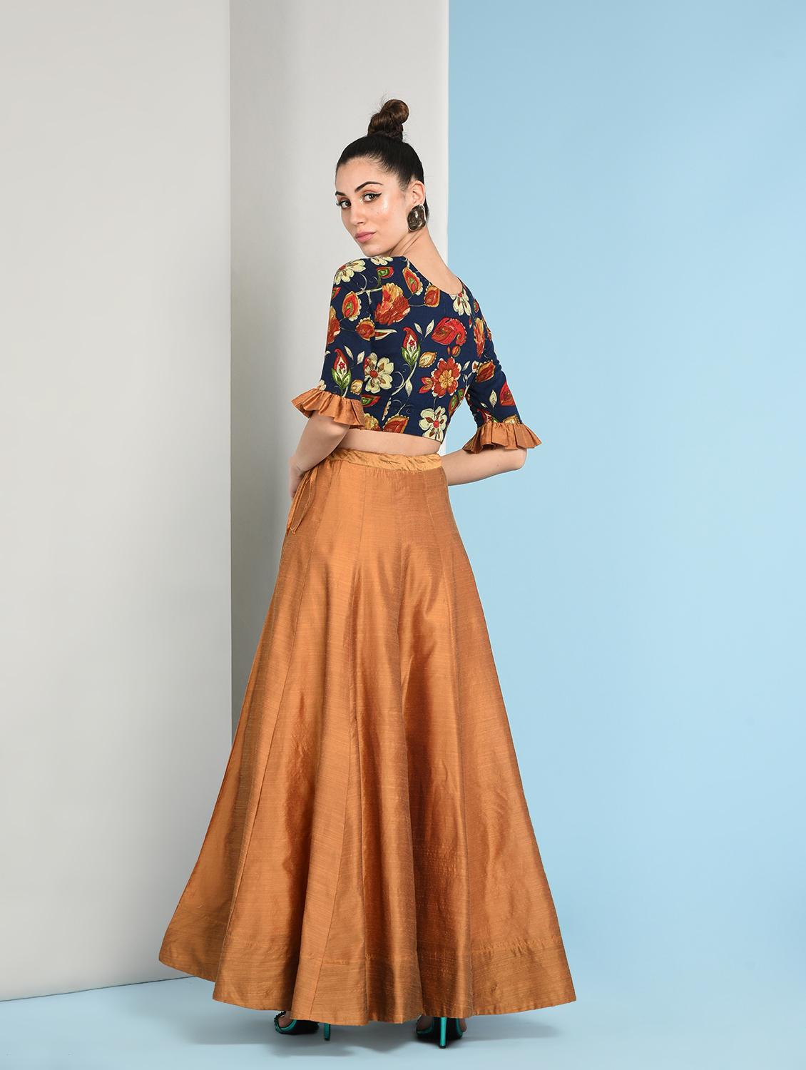 ruffled sleeved floral top with solid flared skirt - 16049447 - Zoom Image - 4