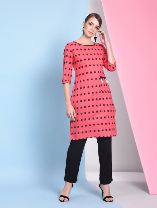 Abstract straight kurta with pocket - 16050744 - Standard Image - 1