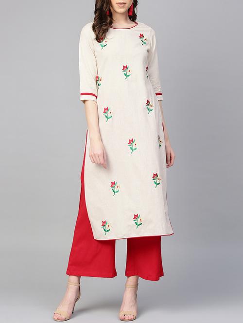 embroidered kurta with palazzo set - 16052472 - Standard Image - 1