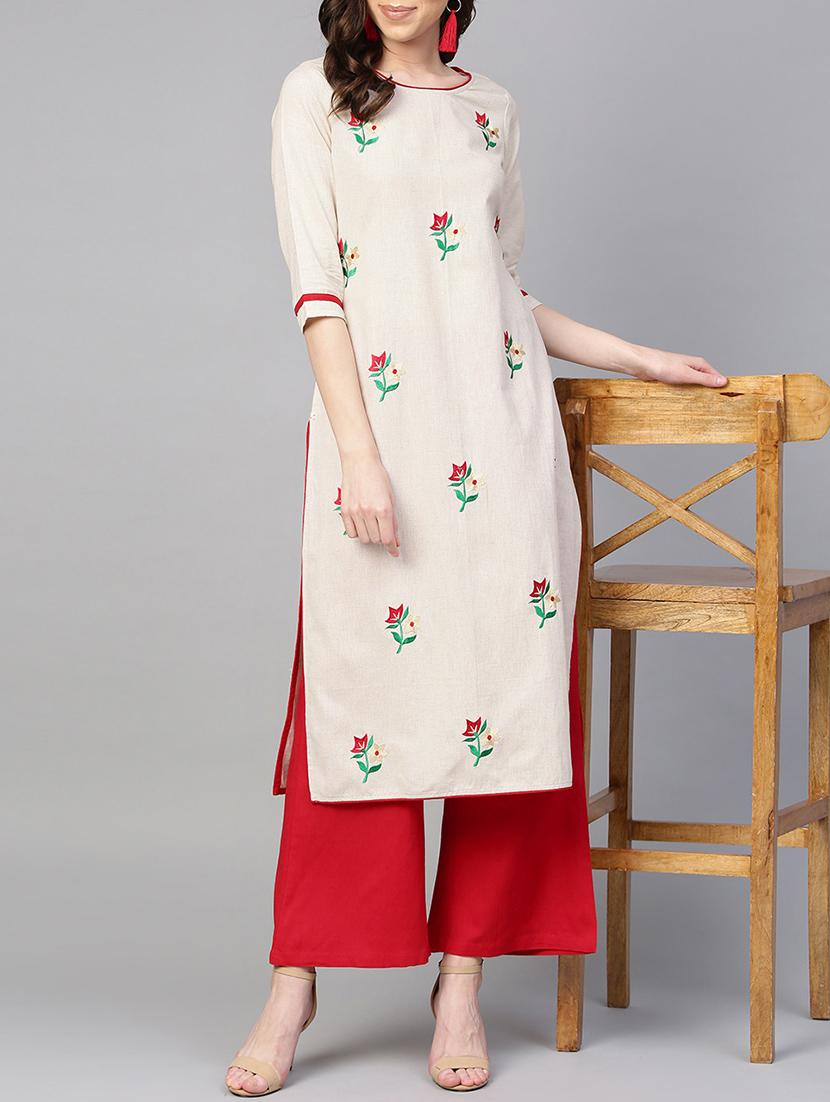 embroidered kurta with palazzo set - 16052472 - Zoom Image - 4