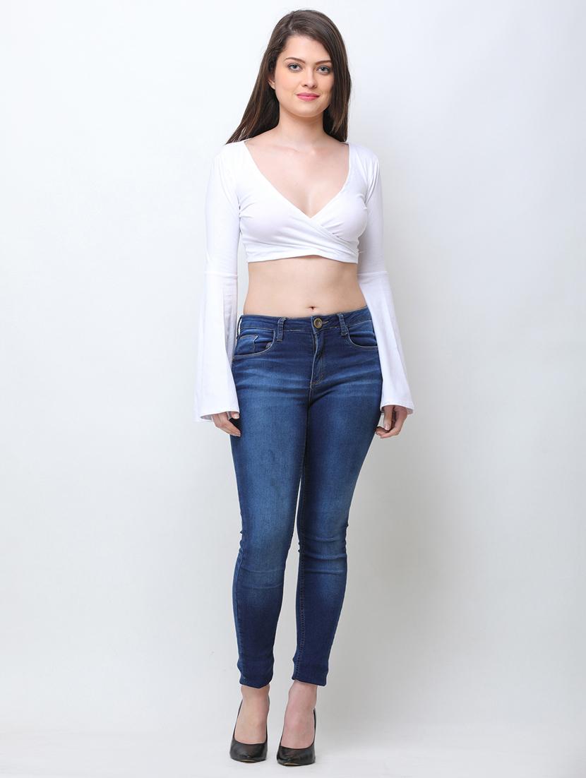 bell sleeved solid crop top - 16053035 - Zoom Image - 4