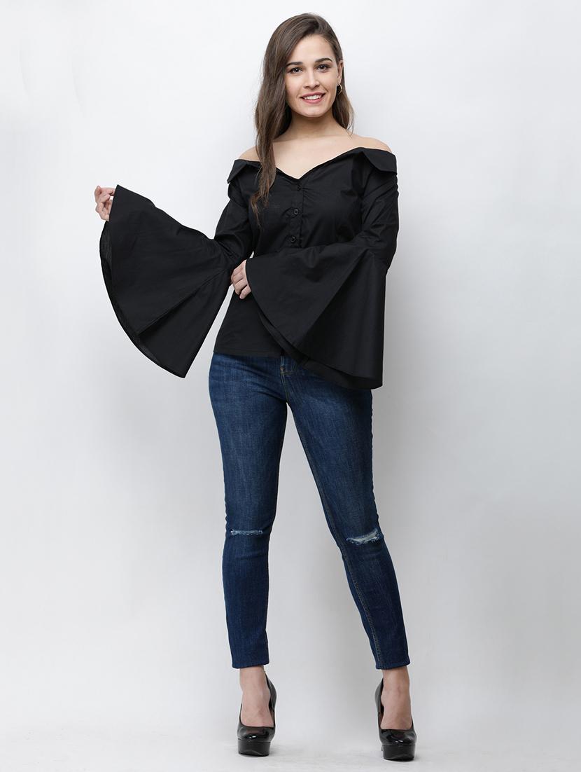 bell sleeved solid shirt - 16053079 - Zoom Image - 4