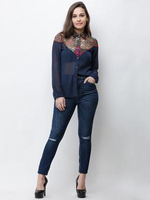 floral panel sheer shirt - 16053088 - Standard Image - 4
