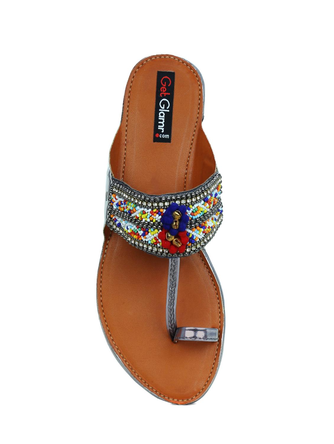 grey synthetic ethnic kolhapuris - 16054305 - Zoom Image - 4
