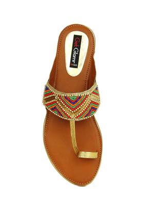 gold synthetic ethnic kolhapuris - 16054307 - Standard Image - 4