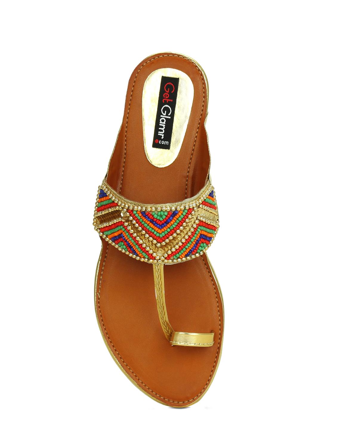 gold synthetic ethnic kolhapuris - 16054307 - Zoom Image - 4