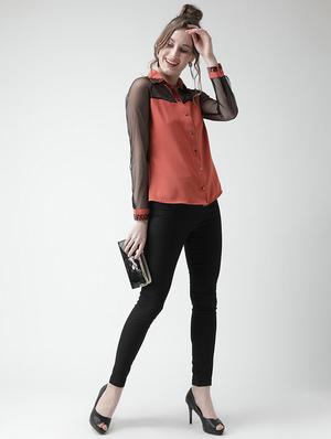 embellished collar sheer panel shirt - 16058371 - Standard Image - 4