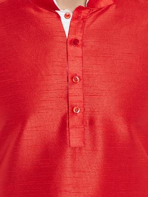 red silk blend kurta pyjama set - 16058841 - Standard Image - 4